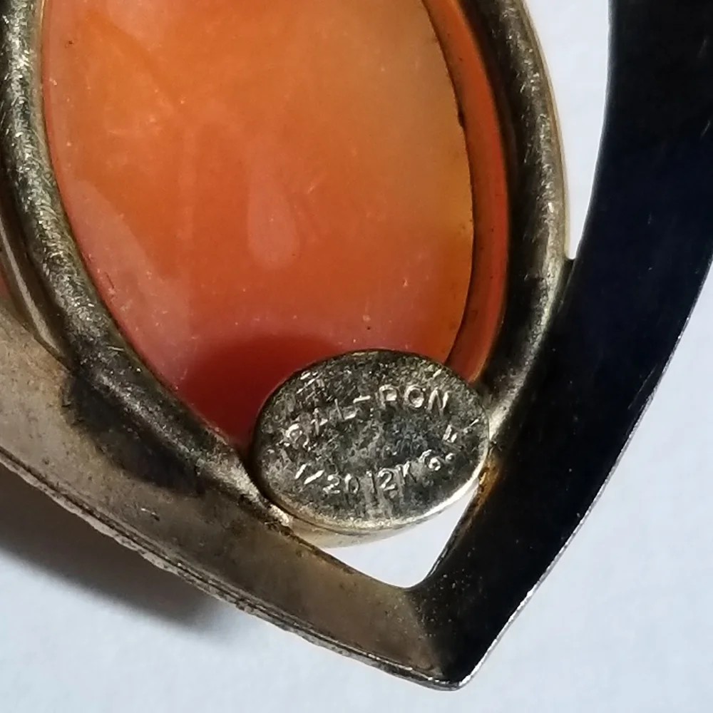 Vintage cameo brooch heart Bal-Ron 1/20 12k G.F. gold filled shell balron